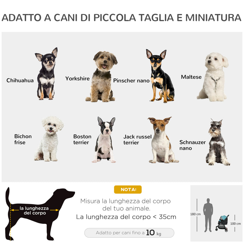 Passeggino per Cani Piccoli Pieghevole con Copertura Antipioggia a 3 Ruote Verde Scuro  