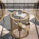 Set da Giardino 3 Pezzi con 2 Sedie con Cuscini e Tavolino a Cilindro con Piano in Vetro in Rattan PE Legno e Nero   