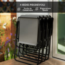 Set da Giardino 6 Pezzi con 4 Sedie Pieghevoli Ombrellone e Tavolo Rotondo  Grigio e Nero   
