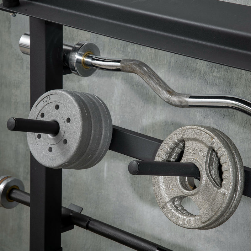 Porta Bilanciere Multiuso 100x55x102 cm per Barre Manubri e Dischi Pesi in Acciaio Nero