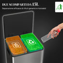 Pattumiera a Pedale 2 Sezioni 15L 41,8x36,7x44 cm in Acciaio Inox e PP  