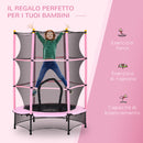 Trampolino Elastico per Bambini da 3 Anni Ø140 cm con Rete di Protezione Rosa e Nero 