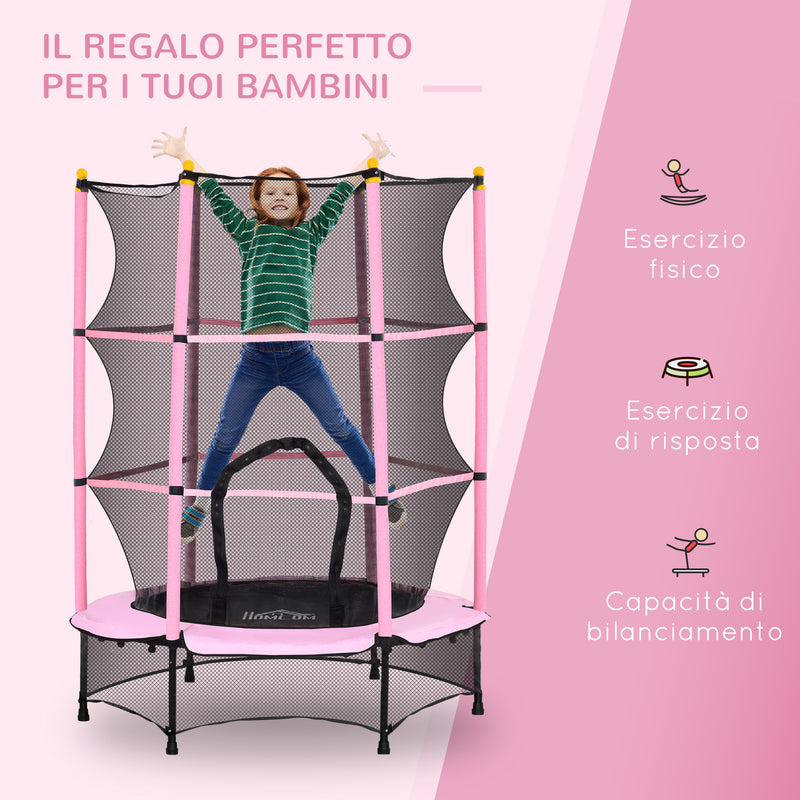 Trampolino Elastico per Bambini da 3 Anni Ø140 cm con Rete di Protezione Rosa e Nero 