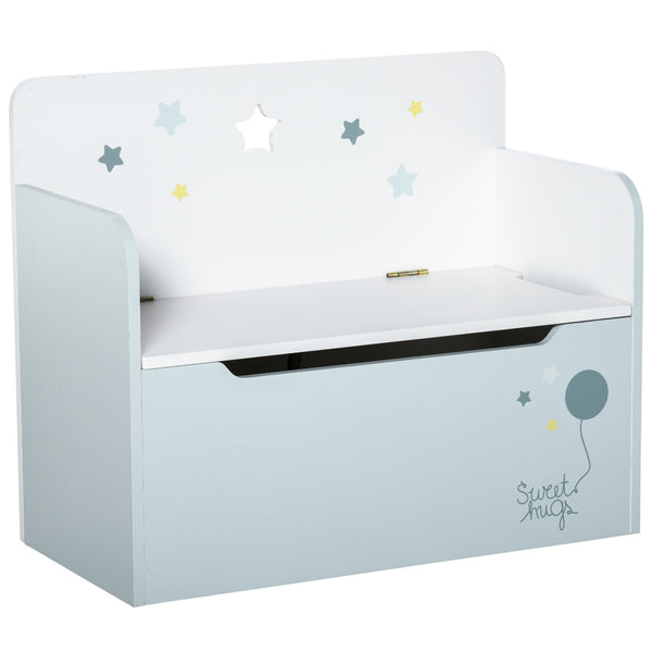 Panca Contenitore Portagiochi con Schienale in Legno 60x30x50 cm Azzurro prezzo