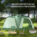 Tenda da Campeggio 4 Posti Impermeabile con Zona Notte e Zona Giorno 460x300x200 cm in Poliestere Verde-4