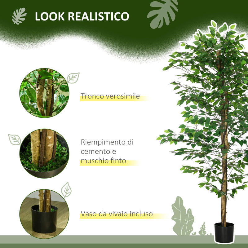 Pianta Artificiale di Ficus con Vaso per Interni ed Esterni 180 cm Verde 