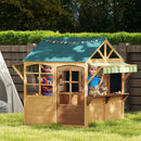 Casetta per Bambini 3-8 Anni 173x117x144 cm con 5 Finestre e 2 Lavagne in Legno di Abete Marrone e Blu  
