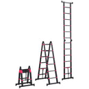 Scala Telescopica Pieghevole 12 Gradini 379x67,5x11 cm in Alluminio e Nylon Nero e Rosso