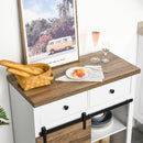 Mobile da Cucina Rustico con 2 Cassetti Ripiani e Portabottiglie 80x39x86 cm in Legno e Metallo Bianco