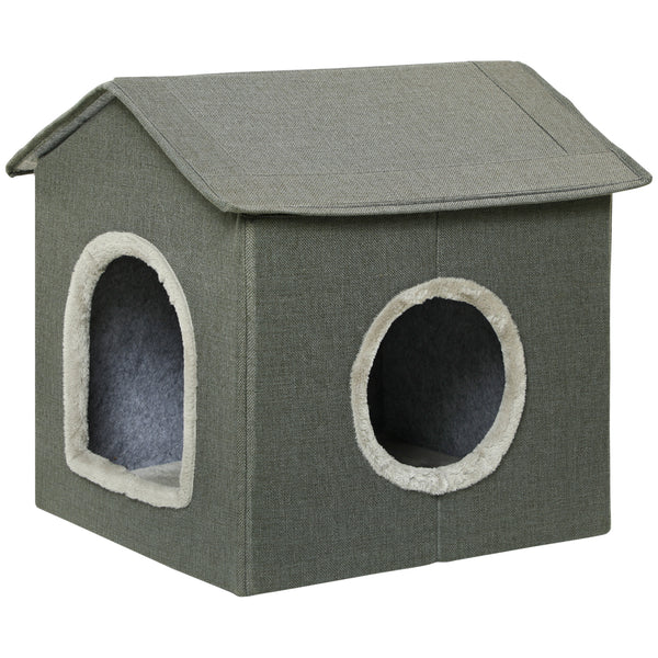 Casetta per Gatti 39x43,5x40,5 cm  2 Entrate con Cuscini Verde sconto