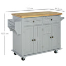 Carrello Isola da Cucina 2 Cassetti e 2 Armadietti Piano in Legno 111x44,5x82,5 cm Grigio  