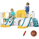 Set Gioco 8 in 1 per Bambini 2 Scivoli Altalena Canestro Tunnel Giallo   