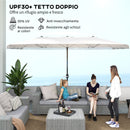 Ombrellone Doppio a 12 Stecche 450x265x260 cm in Acciaio e Poliestere Bianco Crema  