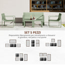 Set 5 Pezzi da Esterno Divano 2 Poltrone e 2 Tavolini in Polipropilene a Doghe Verde  