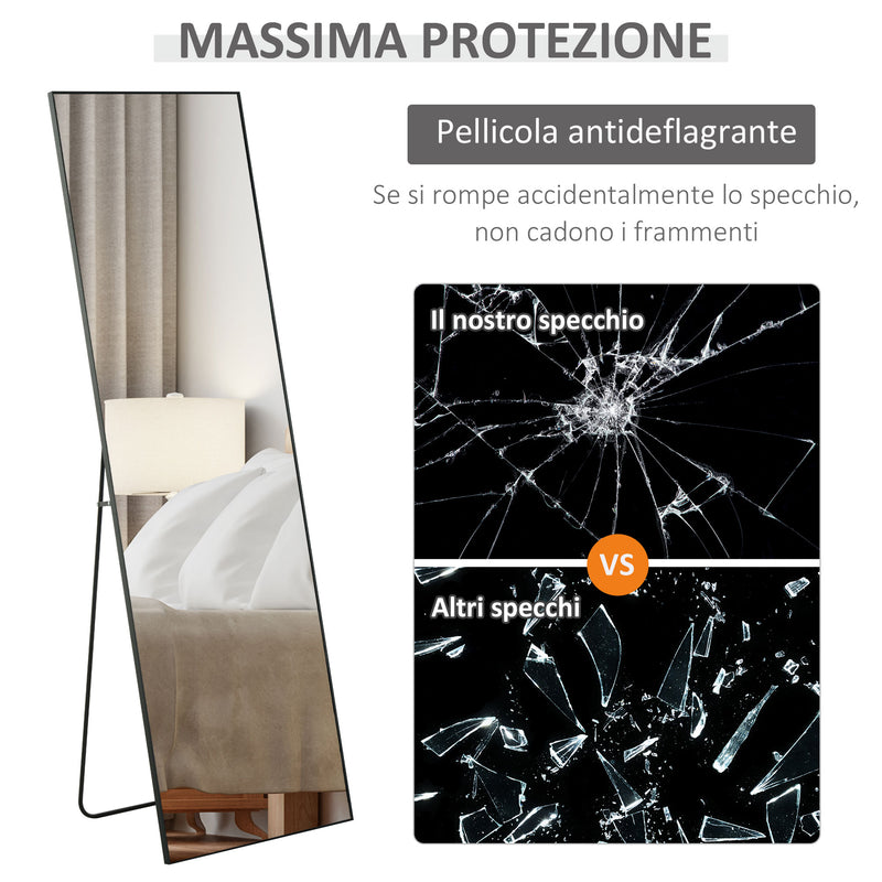 Specchio da Terra e Parete 50x2x161,5 cm in Metallo e Lega di Alluminio  Nero  