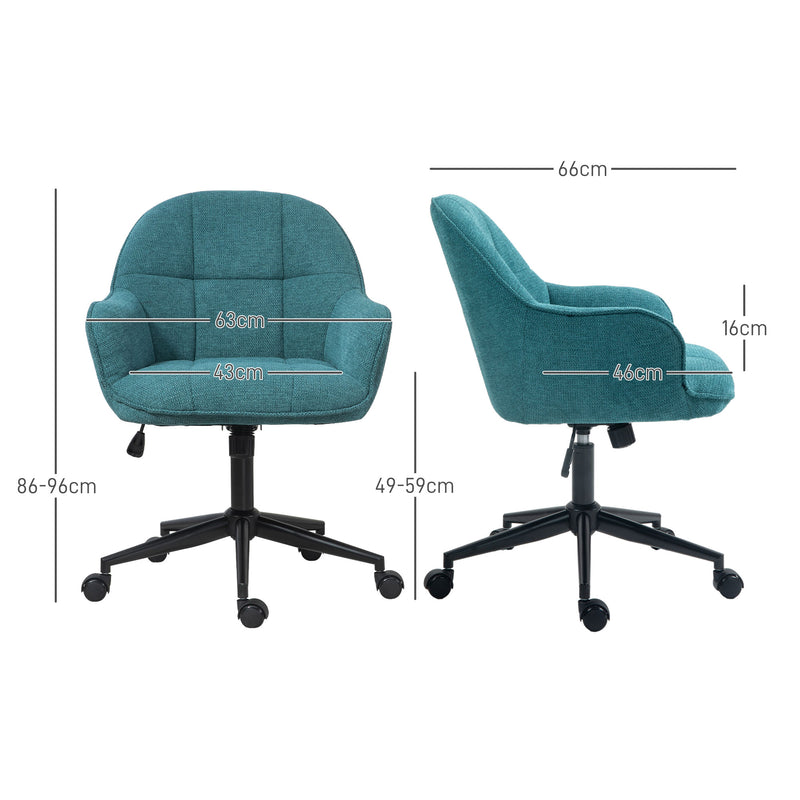 Sedia da Ufficio Girevole ad Altezza Regolabile 63x66x86-96 cm in Tessuto Effetto Lino e Acciaio Verde Scuro