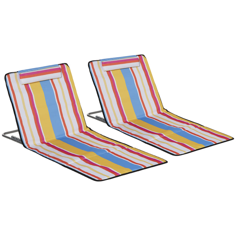 Set 2 Sdraio da Spiaggia 53x124x35-45 cm con Schienale Regolabile e Poggiatesta Multicolore   