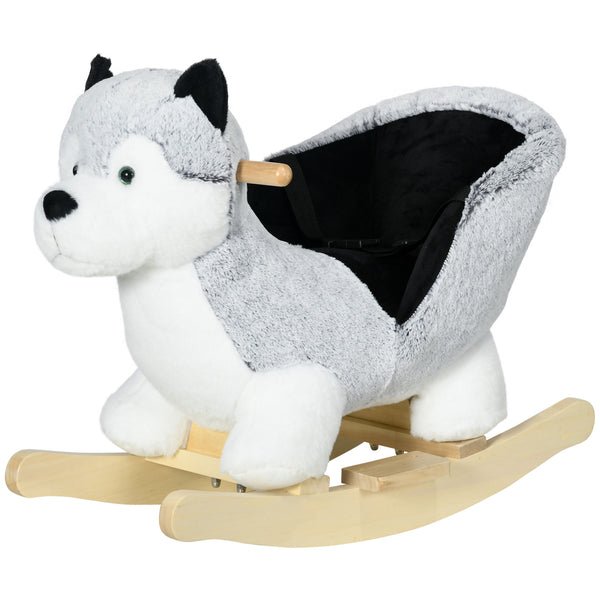 Cavallo a Dondolo per Bambini in Legno e Peluche Cane Husky Grigio acquista