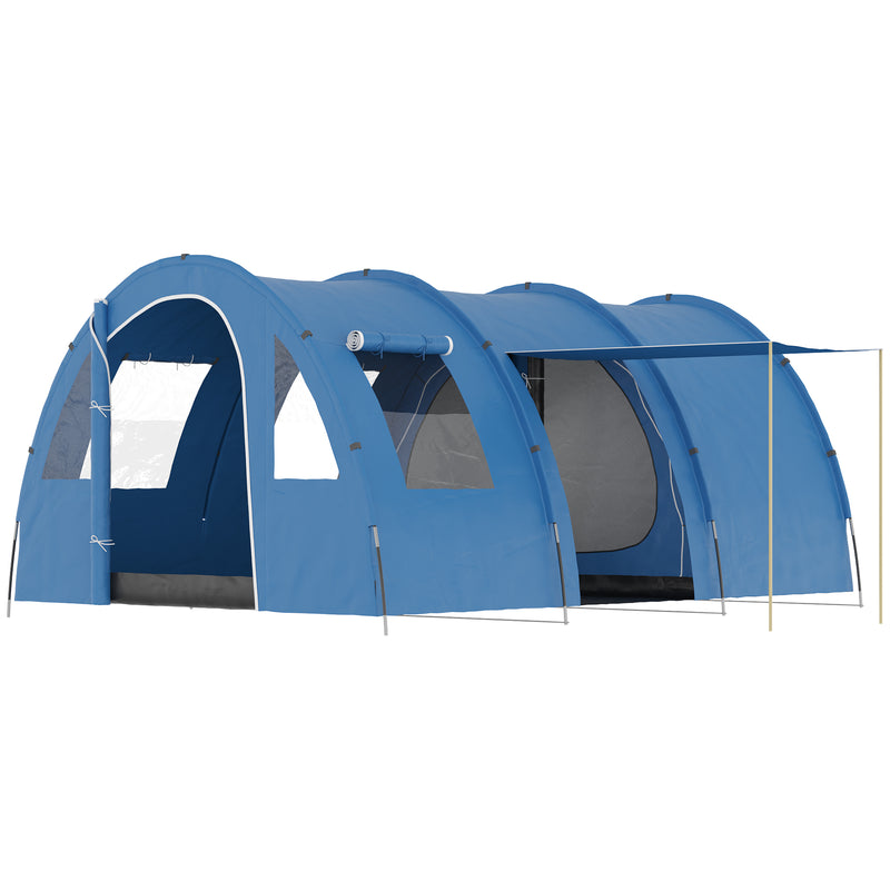 Tenda da Campeggio per 5-6 Persone 475x315x215 cm con 2 Porte Finestre e Tasche Portaoggetti Blu