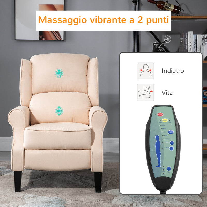 Poltrona Massaggiante e Reclinabile 78x83x101 cm con Funzione Riscaldante Crema