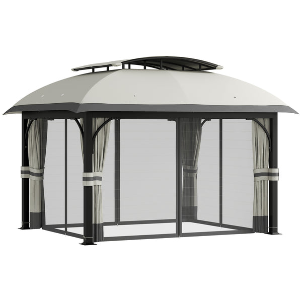 Gazebo da Giardino 395x330x294 cm con Zanzariere e Doppio Tetto in Metallo e Poliestere Grigio Chiaro acquista