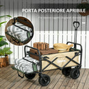 Carrello da Giardino 110L con Maniglia Telescopica e Fondo Apribile in Acciaio e Tessuto Oxford Cachi