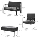 Set Salotto da Giardino Divano 2 Poltrone e Tavolino Nero