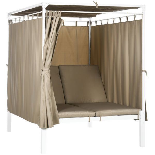 prezzo Lettino a Baldacchino da Esterno 210x149x200 cm Schienale Regolabile con Tende Khaki e Bianco