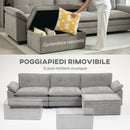 Divano 3 Posti Angolare con Chaise Longue e Pouf Contenitore Rivestimento in Ciniglia Grigio   