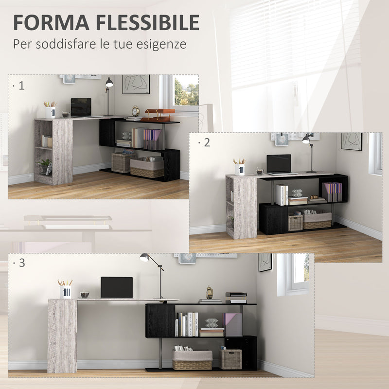 Scrivania Angolare da Ufficio 140x120x78 cm con Cassetti e Scaffale Girevole Grigio effetto Legno  