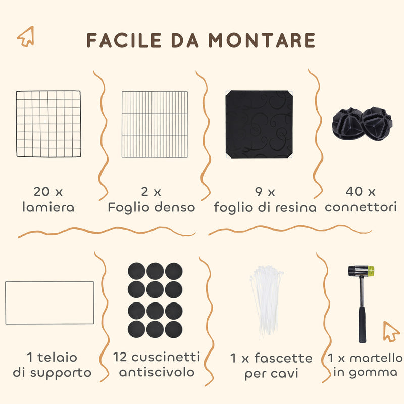 Gabbia Recinto per Piccoli Roditori Modulabile con Cassette Rialzate Nero  