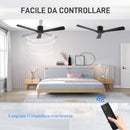 Ventilatore da Soffitto Reversibile a 3 Pale con 6 Velocità Ø132 cm Timer fino 8 Ore e Telecomando Nero