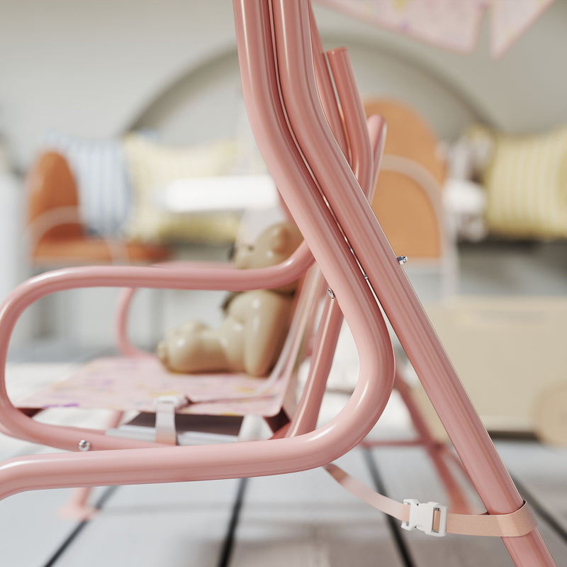 Dondolo per Bambini da Giardino a 2 Posti 112x75x120 cm a 2 Posti con Cinture di Sicurezza Rosa   