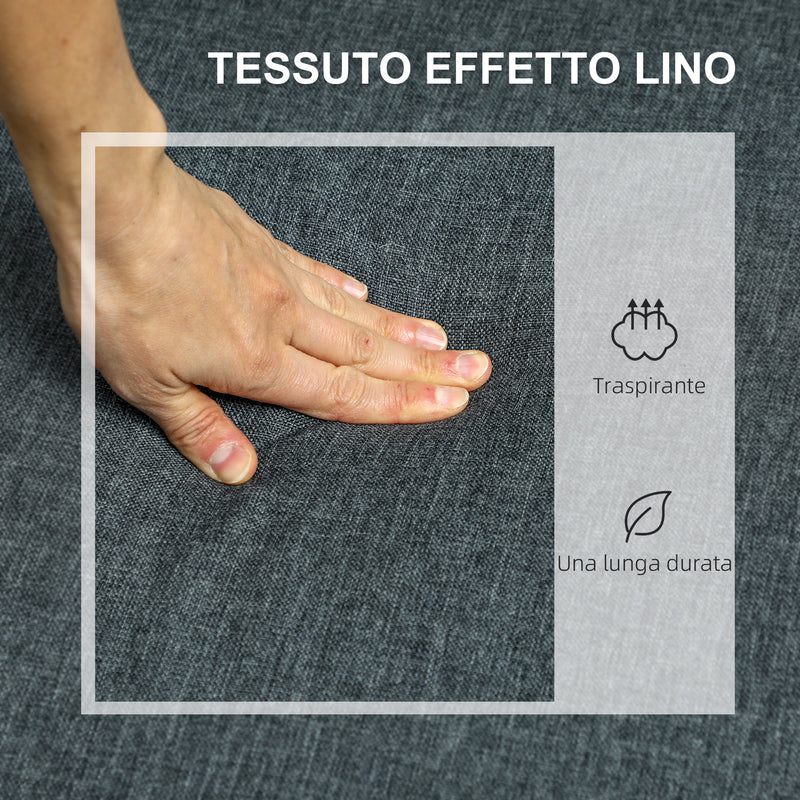 Divano 2 Posti 135x72x84 cm con Vano Contenitore  in Tessuto Effetto Lino Grigio Carbone  