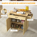 Carrello da Cucina con Piano Pieghevole 120x68x89 cm in Legno e Rattan Stile Boho-4