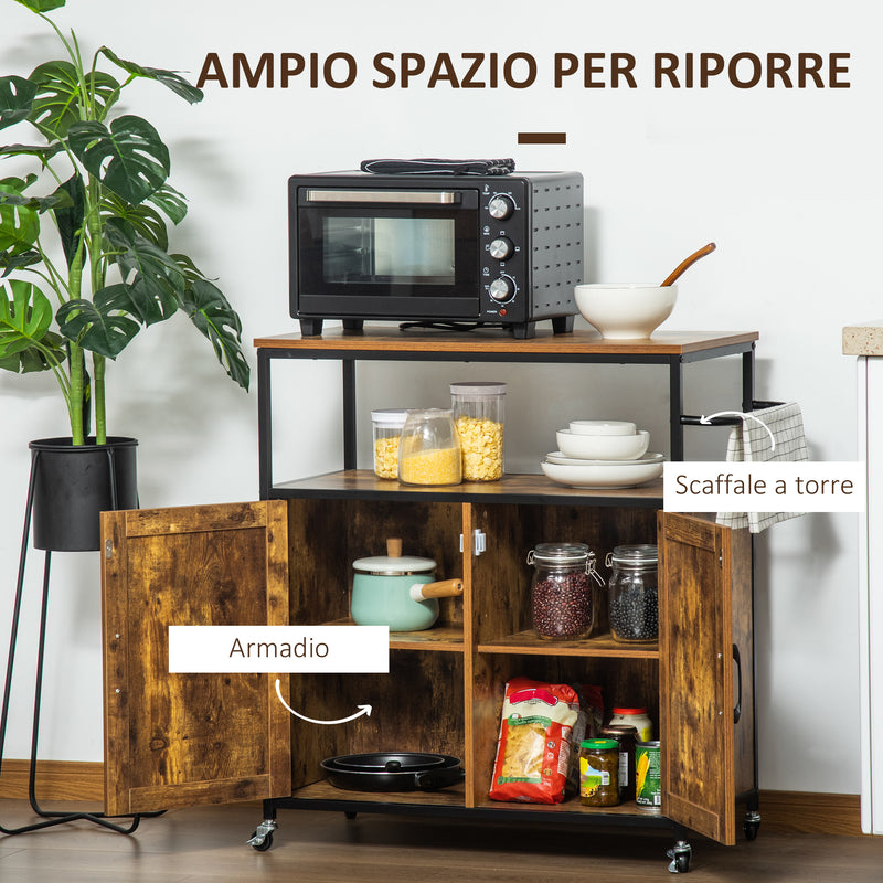 Carrello da Cucina con Ripiano Aperto 90x40x90 cm in Truciolato e Acciaio Marrone