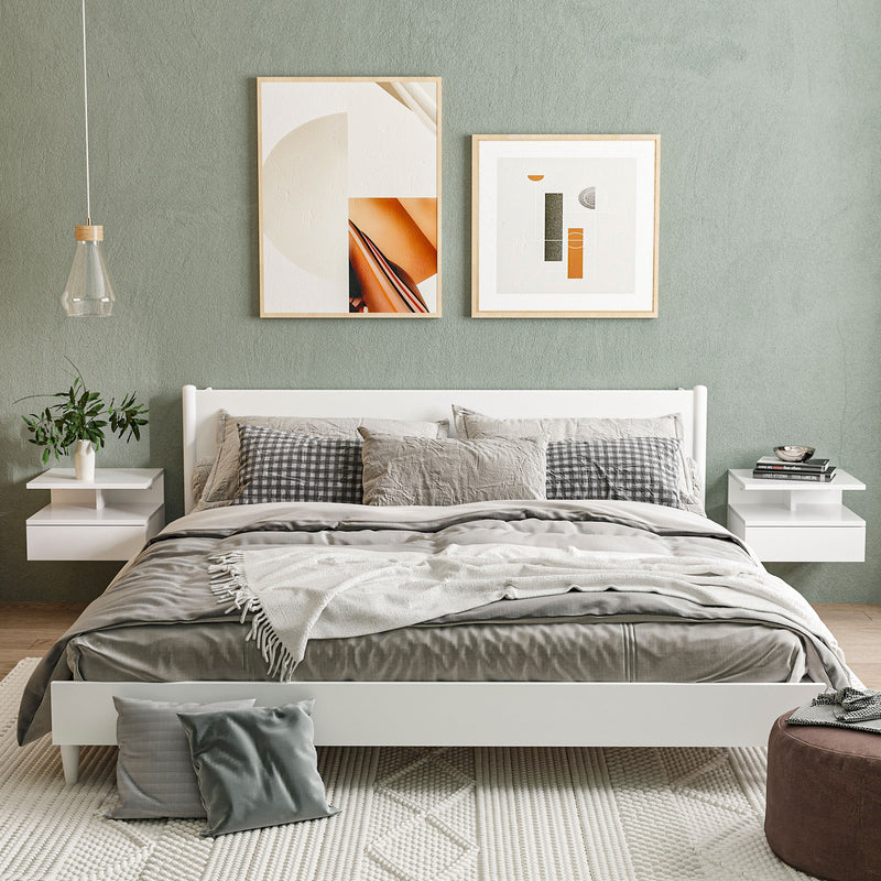 Set 2 Comodini Sospesi 35x32x22,5 cm in Legno  Bianco Lucido