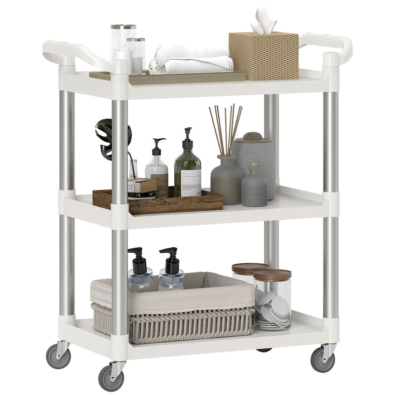 Carrello Portavivande 3 Livelli 88x44x93 cm Bianco e Argento  