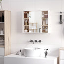 Specchio Armadietto da Bagno Pensile 60x14,5x49,4 cm in MDF e Truciolato Bianco e Legno Naturale