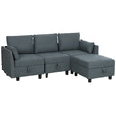 Divano 3 Posti Componibile Modulare con Pouf Poggiapiedi e Cuscini 213x156x88 cm Grigio Scuro  