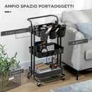 Carrello da Cucina Multiuso 3 Livelli con Accessori Nero  