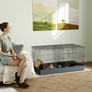 Gabbia per Animali Piccoli 2 in 1 121x61x61 cm con Coperchio Rimovibile e Sezioni Separate Nero   