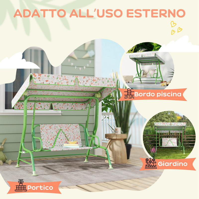 Dondolo per Bambini da Giardino a 2 Posti 112x75x120 cm a 2 Posti con Cinture di Sicurezza Verde   