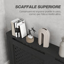 Copritermosifone Traforato a Croce con Ripiano e Fissaggio a Muro 152x19x82 cm in Legno MDF Nero 