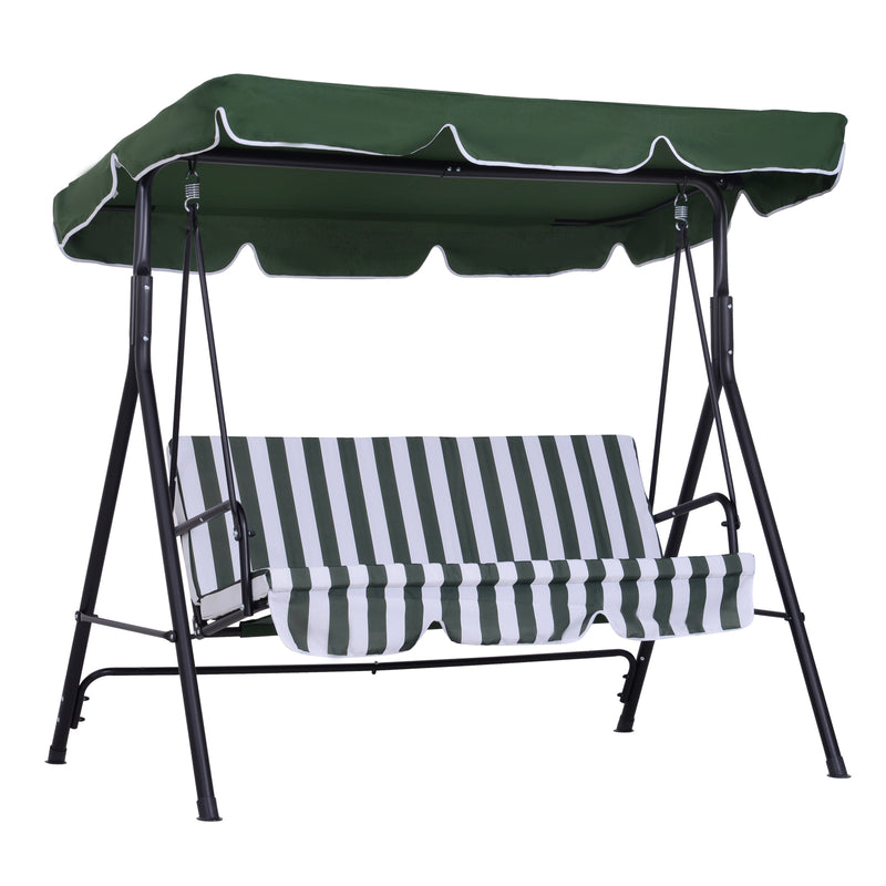 Dondolo da Giardino a 3 Posti 172x110x153 cm con Tettuccio Inclinabile e Cuscini Verde   