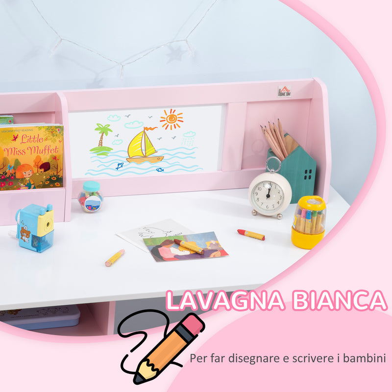 Banco Scuola per Bambini con Sedia in Legno Bianco e Rosa  