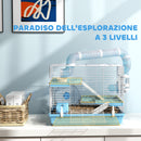 Gabbia per Criceti a 3 Piani 47,5x31,5x29,5H cm con Accessori Azzurro   