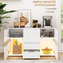 Credenza Mobile Basso Multiuso con LED Regolabile con Telecomando 120x34x70 cm Bianco  