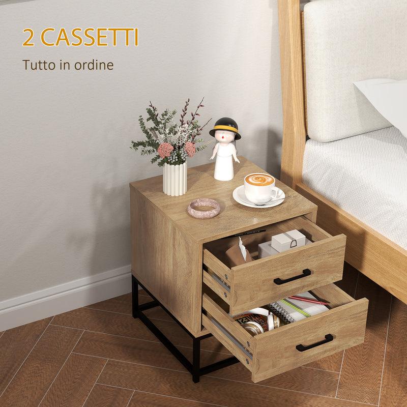 Set 2 Comodini Stile Industriale 40x39,5x48 cm in Legno e Acciaio   