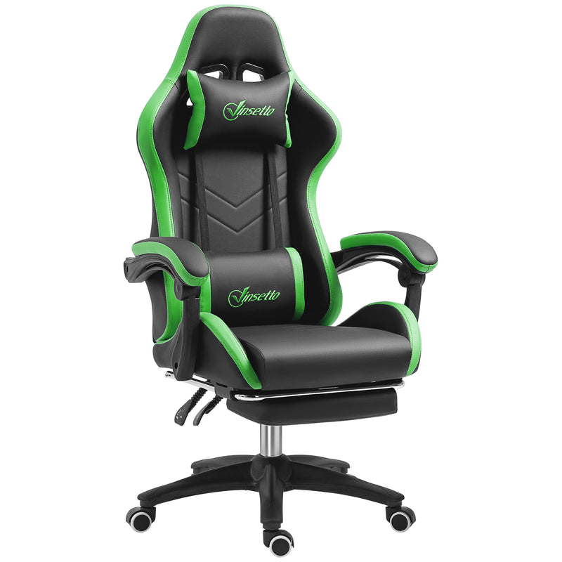 Sedia da Gaming Altezza Regolabile e Schienale Reclinabile 65x65x121-129 cm Nero e Verde   